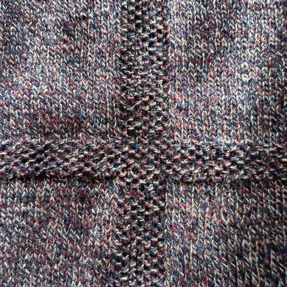Set of 2 Hand Crafted Handknit Marled Navy Maroon Tan Windowpane Placemats